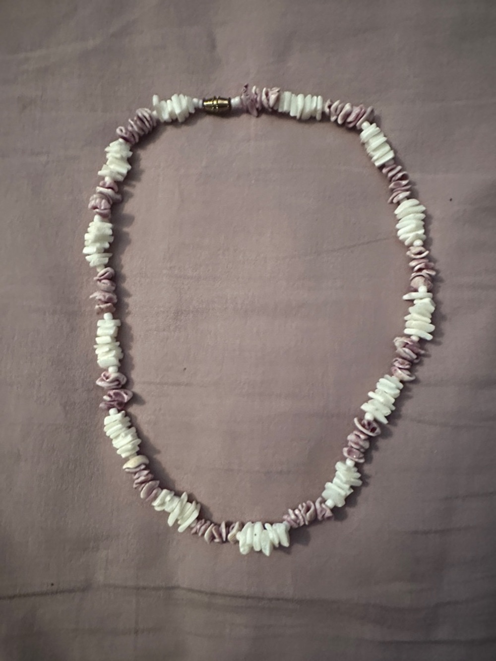 Vintage Lavender & White Puka Shell Choker Necklace - 17”